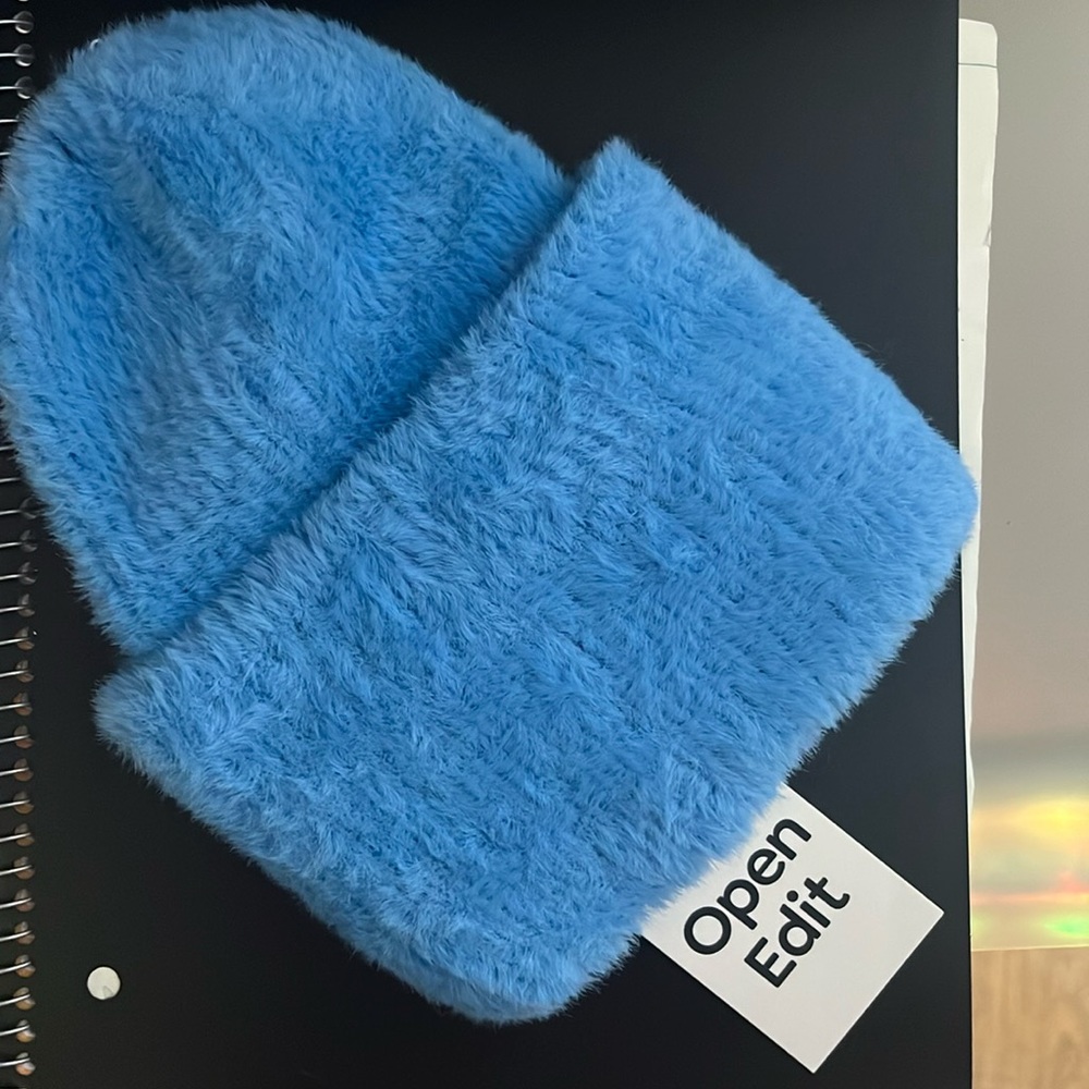 Open Edit Blue Fuzzy Beanie